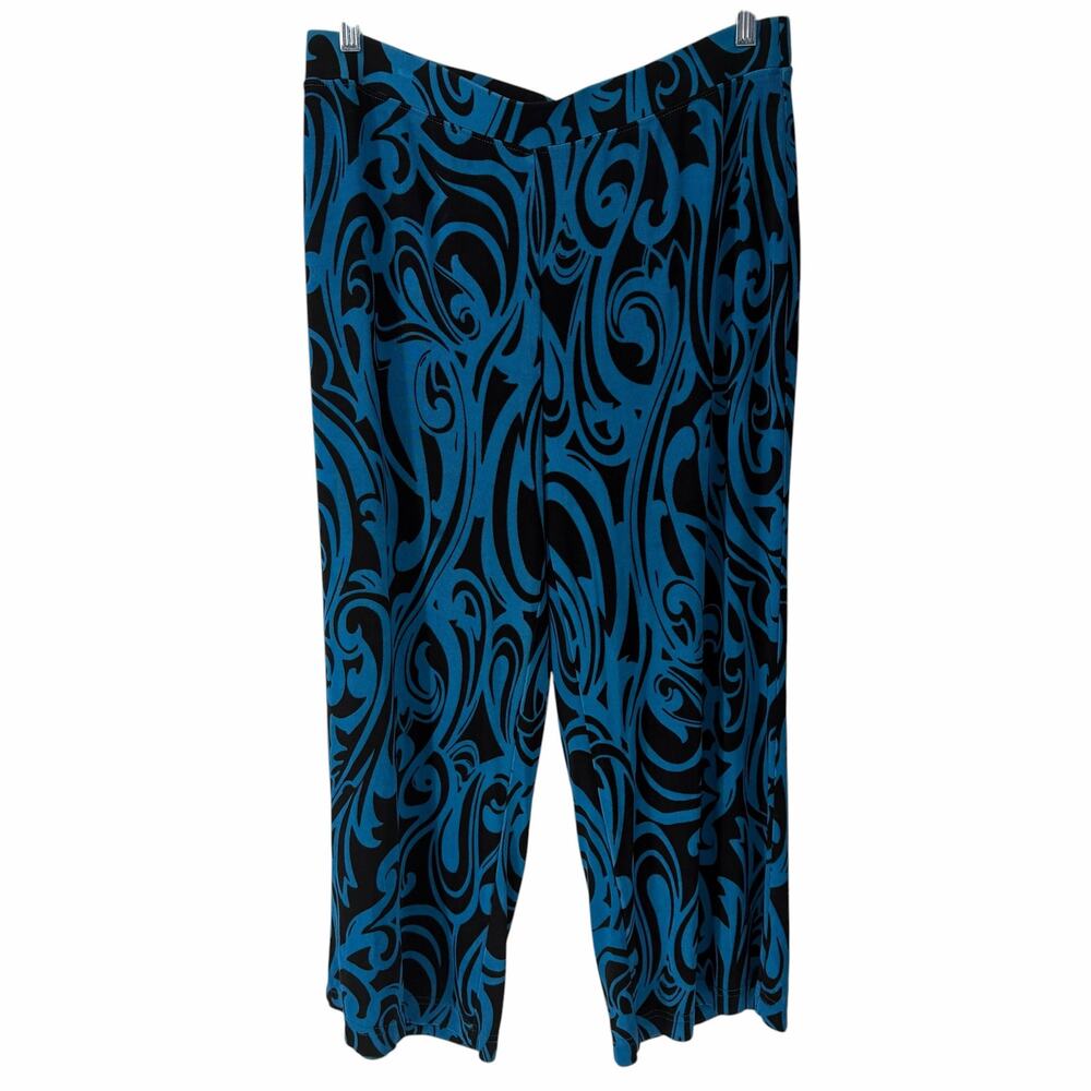 Chico's Traveler's Blue Black Print Pull-On Wide Leg Pants Sz 2 (12/14) - Picture 2 of 5